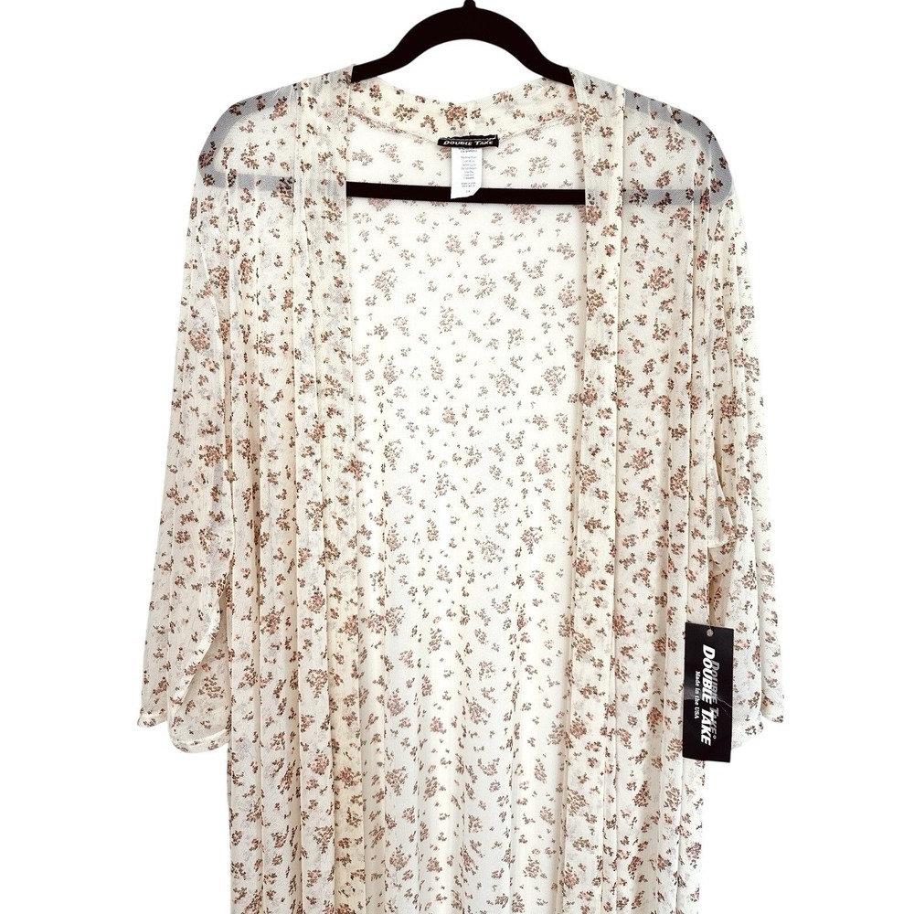 Boho Floral Duster Cardigan Pink Ivory 3X Romantic Sheer Kimono Cover Up USA NWT